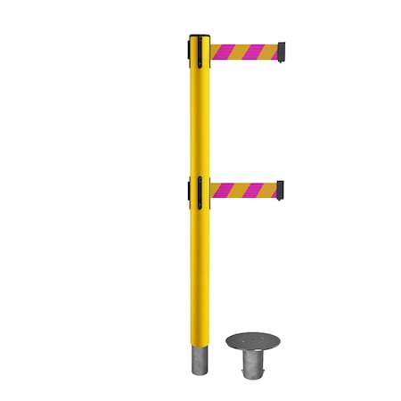 Stanchion Dual Belt Barr. Removable Base Yellow Post 11ft.Mag/Ye Belt